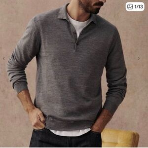 Octobre Editons Sezane Men's Mike Sweater Merino Wool Polo Collar Grey Sz Medium